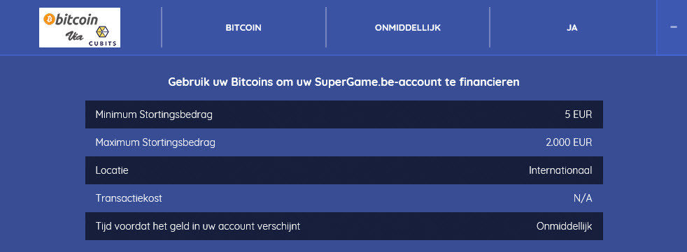 Bitcoin op Supergame online casino