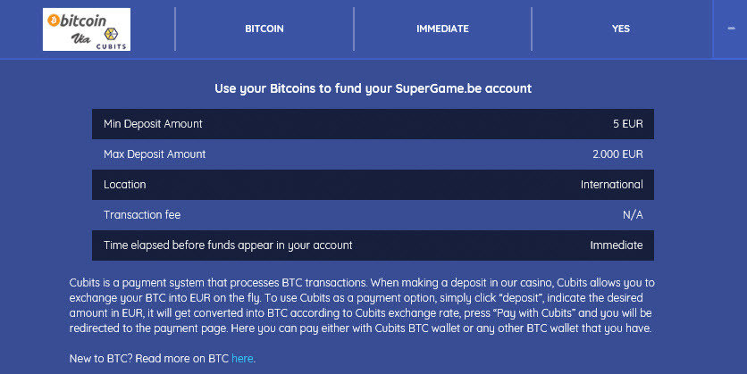 Bitcoin on Supergame Online Casino