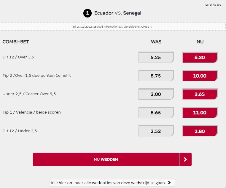 Ecuador - Senegal odds boost