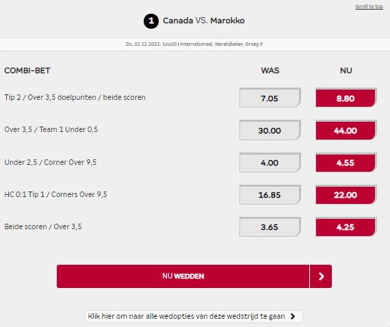 Canada vs Marokko odds boost Betcenter