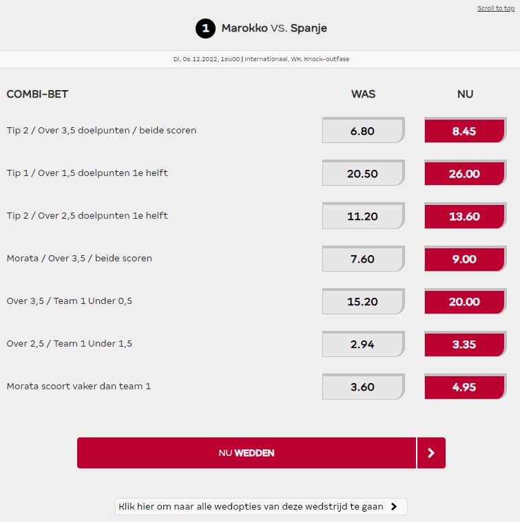 Marokko ...-... Spanje odds boost