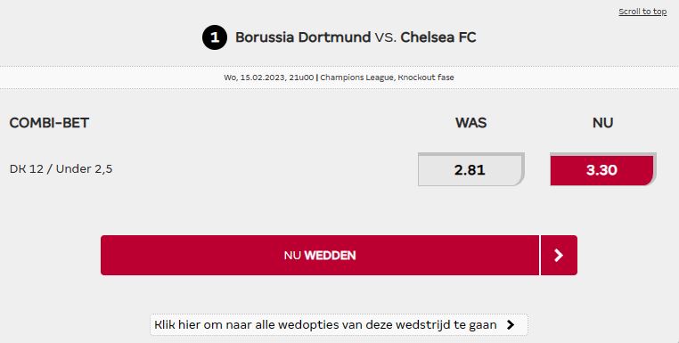 Odds boost Borussia Dortmund vs Chelsea FC