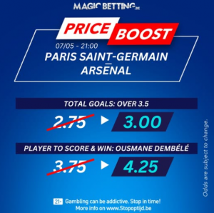 MagicBetting price boost psg vs Arsenal